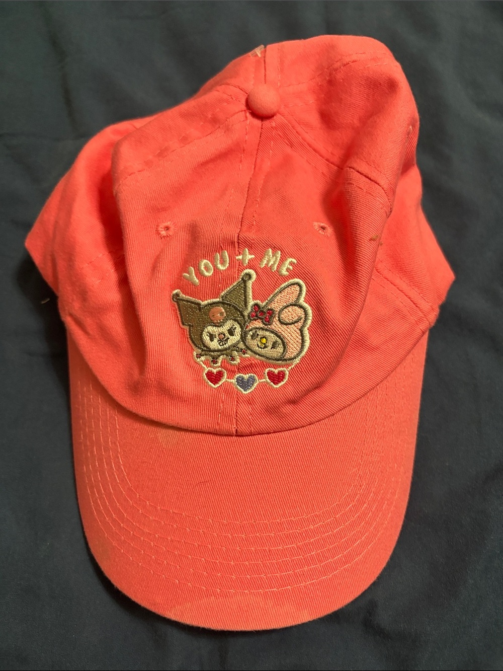 Kids Coral Pink Cap with Cute You + Me Patch
